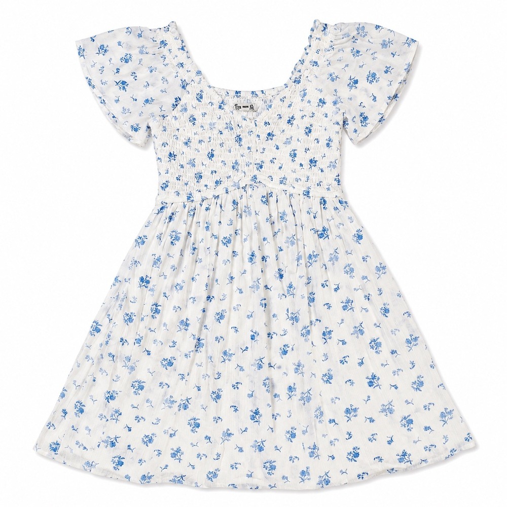 Hollister Floral Smocked Mini romper Blue White Flutter Sleeve XS Skort Pocket